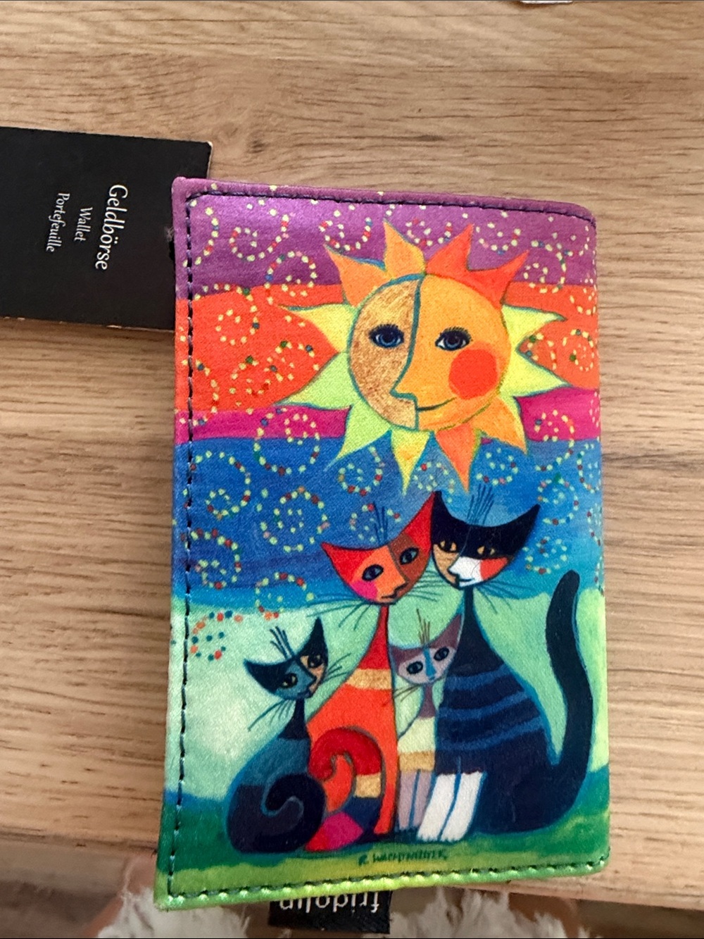 Colorful Cat & Sun Card Holder Wallet by Goldibosse - Multicolor
